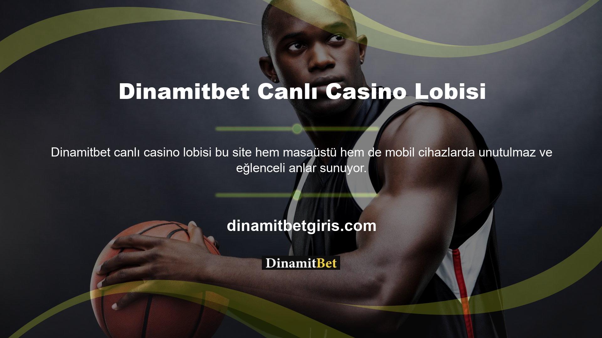 Casino Dinamitbet, slot makinelerine erişim ve canlı casino oyunları içeren bir lobi sunmaktadır